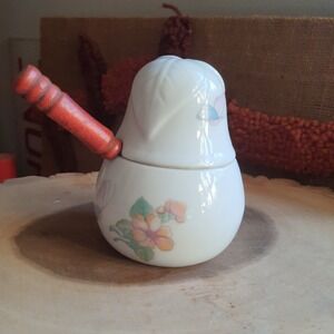 Vintage Pear Shape Butterfly Floral Ceramic Elizabeth Arden Decorative Jar w Lid